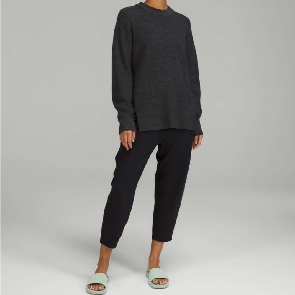 Lululemon Merino Wool-Blend Ribbed Crewneck Sweater Heathered Black 2 - Picture 5 of 13